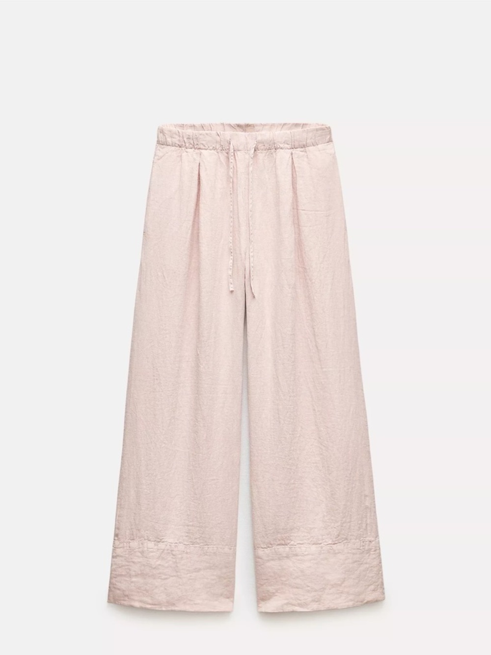 Zara Pastel Pink 100% Linen Palazzo Pants ZW Collection 4877/250/621